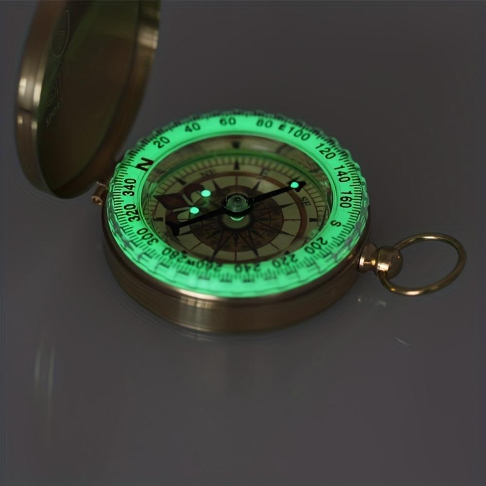 Bússola de Sobrevivência de Bronze com Função Luminosa - Resistente à Água, Visibilidade Melhorada para Camping e Caminhadas - Ferramenta Essencial para Aventura Noturna