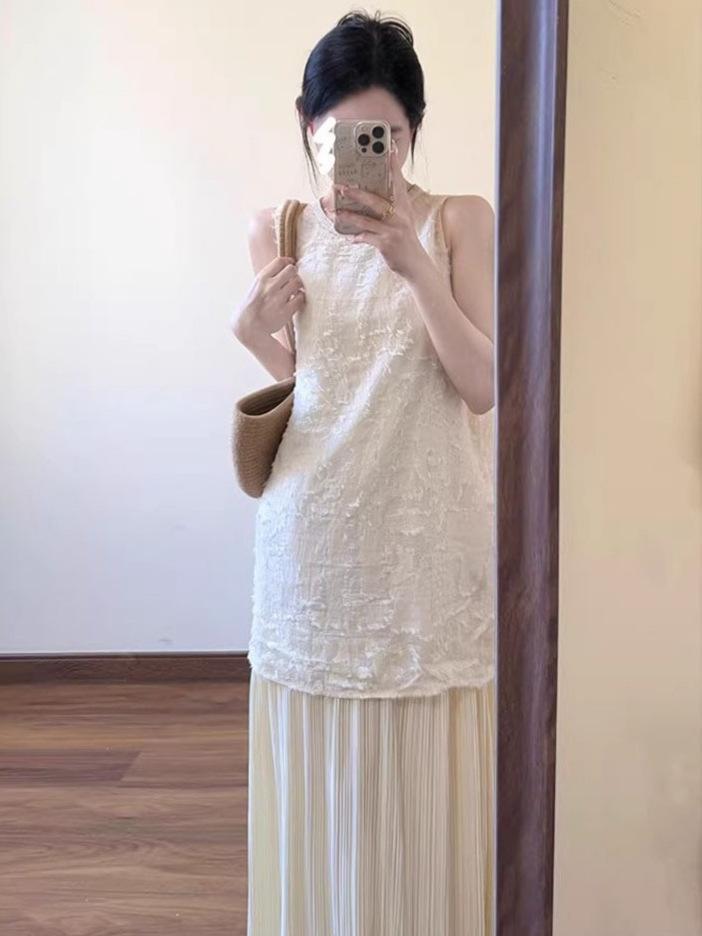 2026 New Women's Sleeveless Dress - Early Spring White Patchwork Skirt