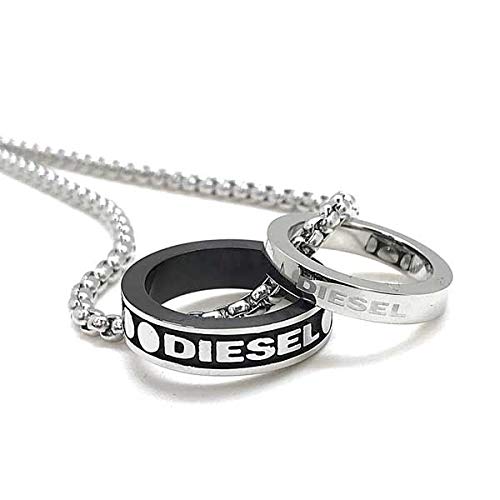 

DIESEL DX1168040 Stainless Steel Double Ring Necklace with Logo for Men [Parallel Import]