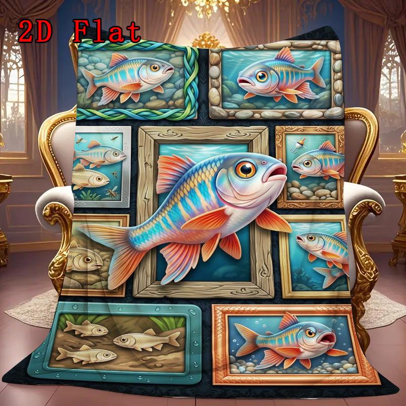 Fish Gallery 2D Flat Pattern Flannel Blanket, High Quality All Seasons, Home Decor, Warmth and Comfort, Perfect for Christmas Gifts.