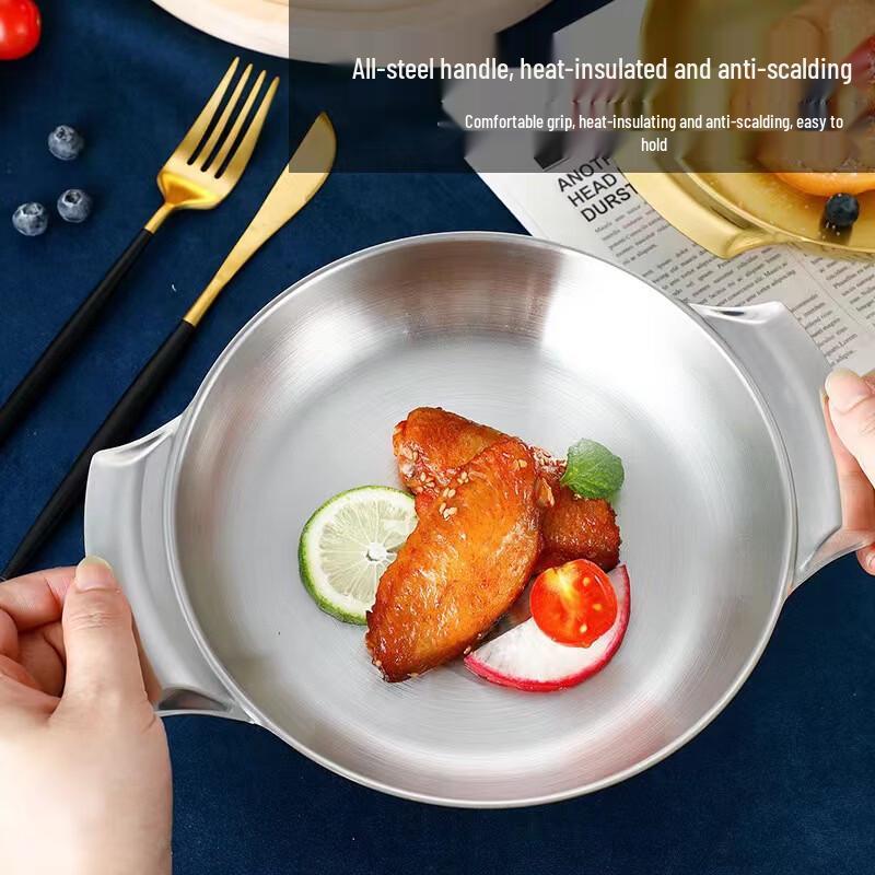 ZISIZ Gold Stainless Steel 3-Compartment Serving Plate with Double Handles