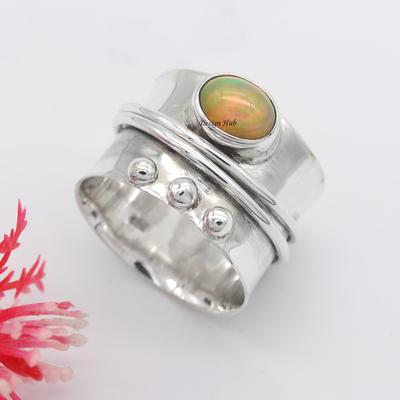 Ethiopian Opal Gemstone Spinner Ring 925 Sterling Silver Handmade Jewelry For Xmas