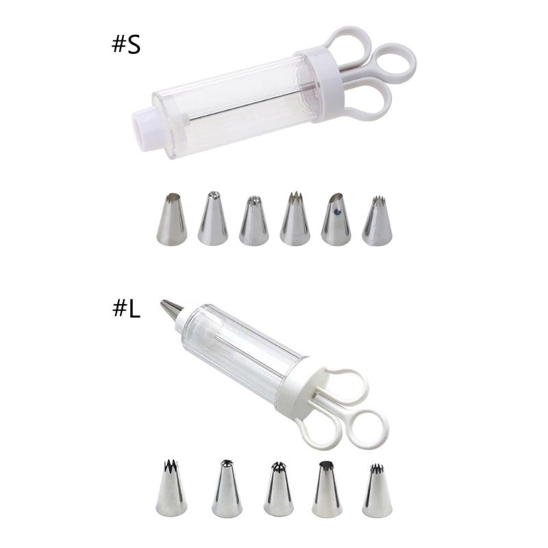 Dessert Cream Piping Syringe Nozzles Kits Dessert Decorating Syringe Cupcake Frosting Filling Injector with 5 Nozzles