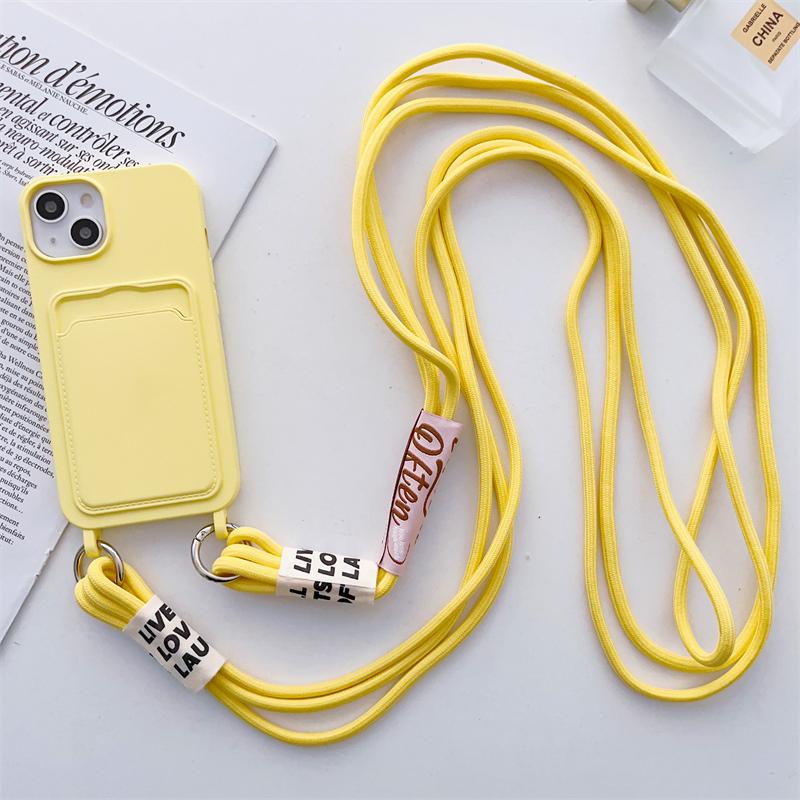 Lanyard Strap Kartenhalter Candy Soft Silikon Handyhülle für iPhone 15 14 13 12 11 Pro Max Mini X XS XR 8 7 Plus SE Wallet Cover