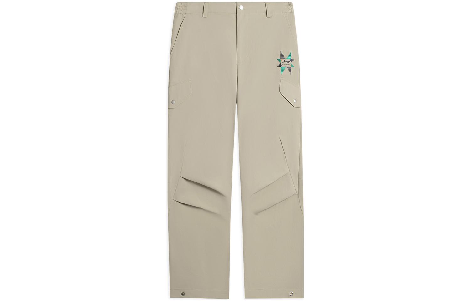 Li Ning Casual Pants Men s Khaki Moderate Straight Fit Pants AKXSB41-2 XL