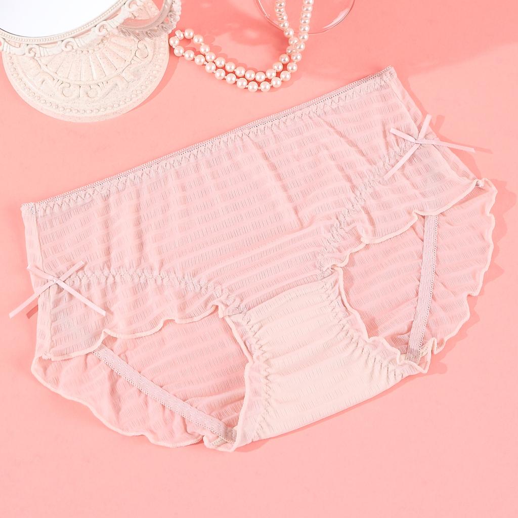 Plus Size Ladies Summer New Pure Want Lovely Ruffled Silk Ruffled Edge Anti Bacterial Crotch Underwear