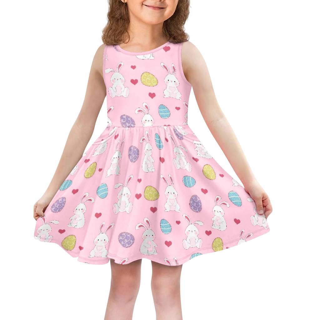 Children's Fashionable Comfortable Sleeveless Easter Print Casual Dress