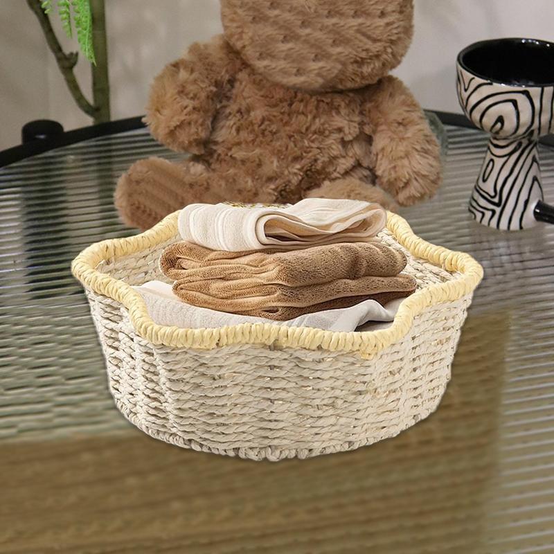 1PC Bin Foldable Rattan Style Bohemian Style Desktop Multipurpose Handwoven Eco-Friendly Paper Rope Minimalist 31x31x10cm