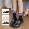 Autumn and Winter Women's Mid-calf Socks, Black Ear Edge Socks, Trendy and Casual Checkered Patchwork Boneless Cotton Socks