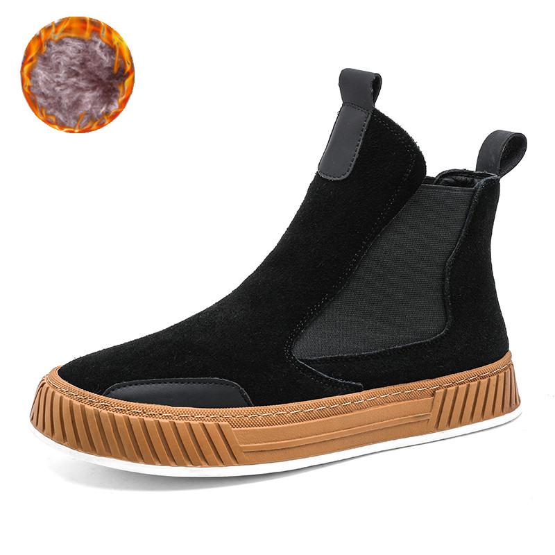Hot Sale Black Plush Men's Winter Shoes Designer Suede Chelsea Boots Men Slip On Platform Men Boots Casual High top Ankle Shoes