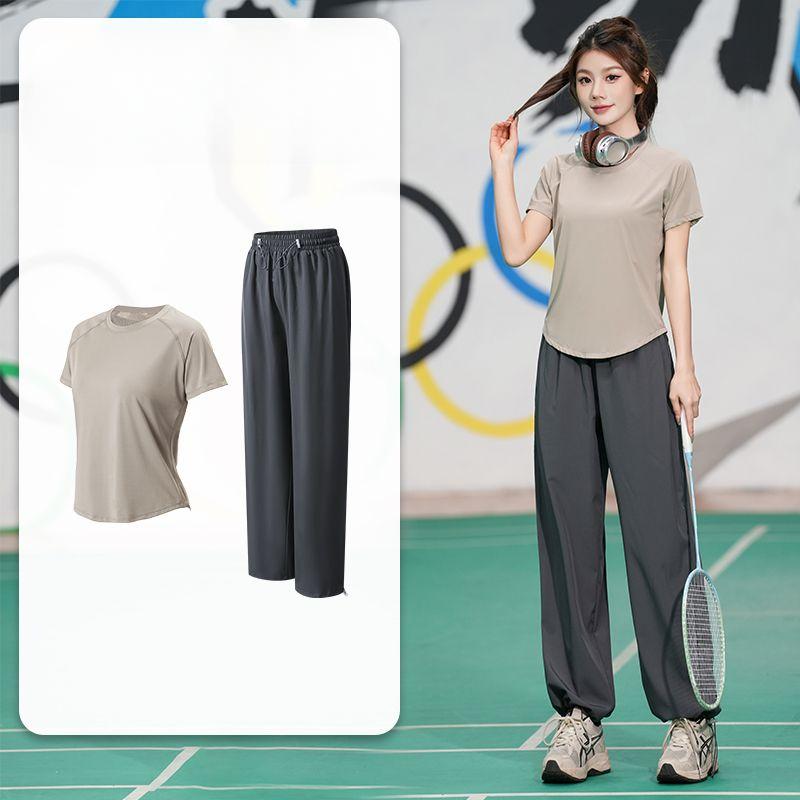 Professional Quick Dry Sports Set Summer Breathable Running Yoga Loose Fitness Short Sleeve Workout Outfit