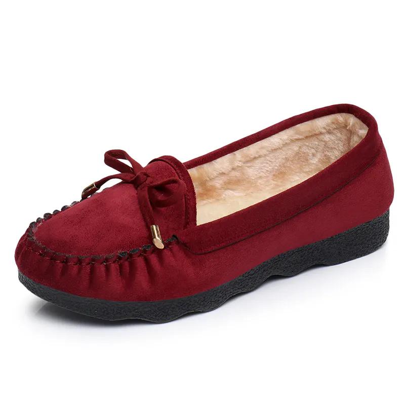WTEMPO Casual Solid Color Soft Sole Non Slip Bow Shoes Women's Autumn Winter Large Size Warm Plush Slip-on Shoes
