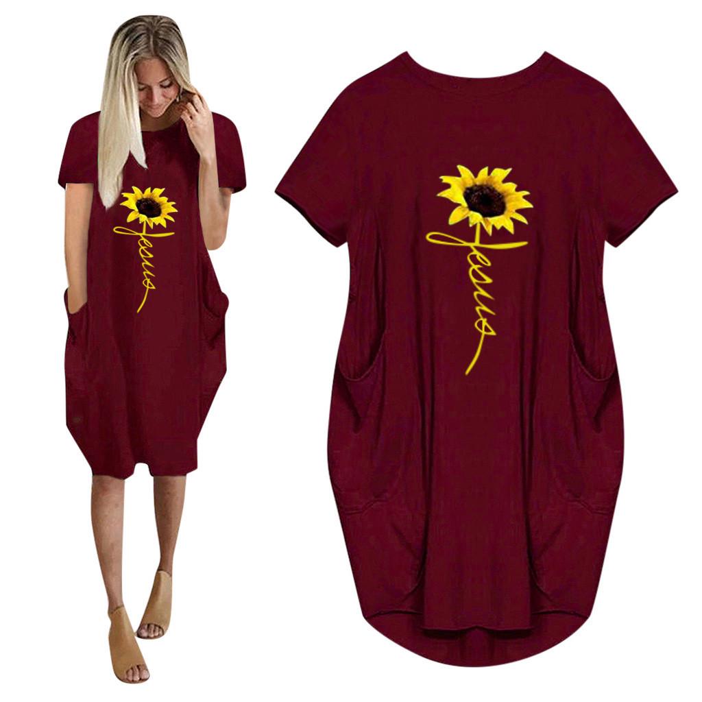 

Женский джемпер Дамский оверсайз Свободный Короткий рукав Карман Пуловер Платье S винный