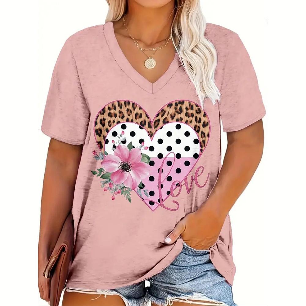 Dámská trička Kočky Tisk Ležérní Výstřih Krátký rukáv Volný Top Dámské Kreslené Oblečení Zvířata Móda Dívčí trička nadměrné velikosti