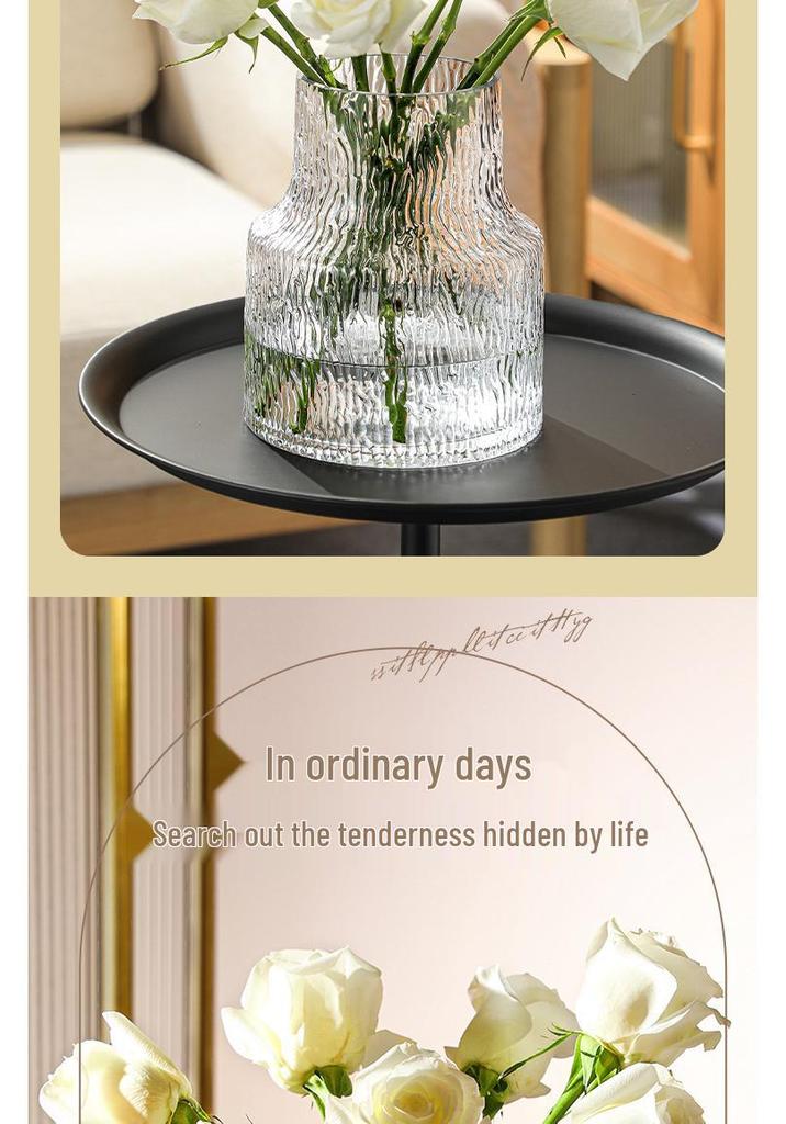 Trendy Transparent Glass Hydroponic Flower Vase for Fresh Roses - Elegant Living Room/Dining Table Decor