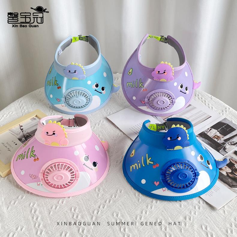 Children's hats boys and girls summer visor big eaves fan empty top hat cartoon cute dinosaur sun hat
