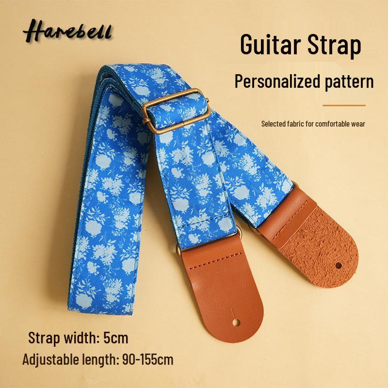 Blue Floral Non-Slip Ukulele Strap, Widened 5cm, Model PO-001 90-155cm