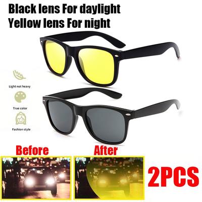 2Pcs Night Vision Anti Glare Sunglasses Classic Men Women Eyewear Day Night Driving Glasses Outside Non-polarized