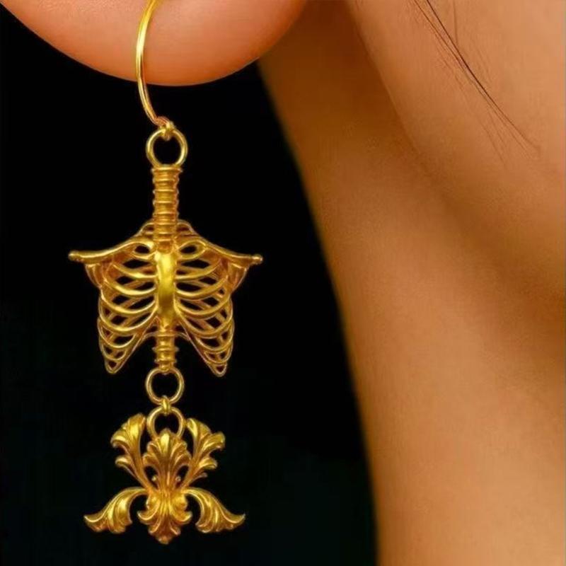 Gold/Silver Color Intricate Skeleton Cutout Dangle Earrings Vintage Gothic Style Zinc Alloy Earring