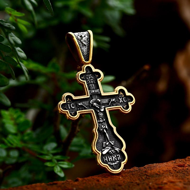 BEIER 2023 New Updated Design 316L Stainless Steel Cross Jesus Pendant Catholicism Christian Jewelry Gold Color Men's Pendant