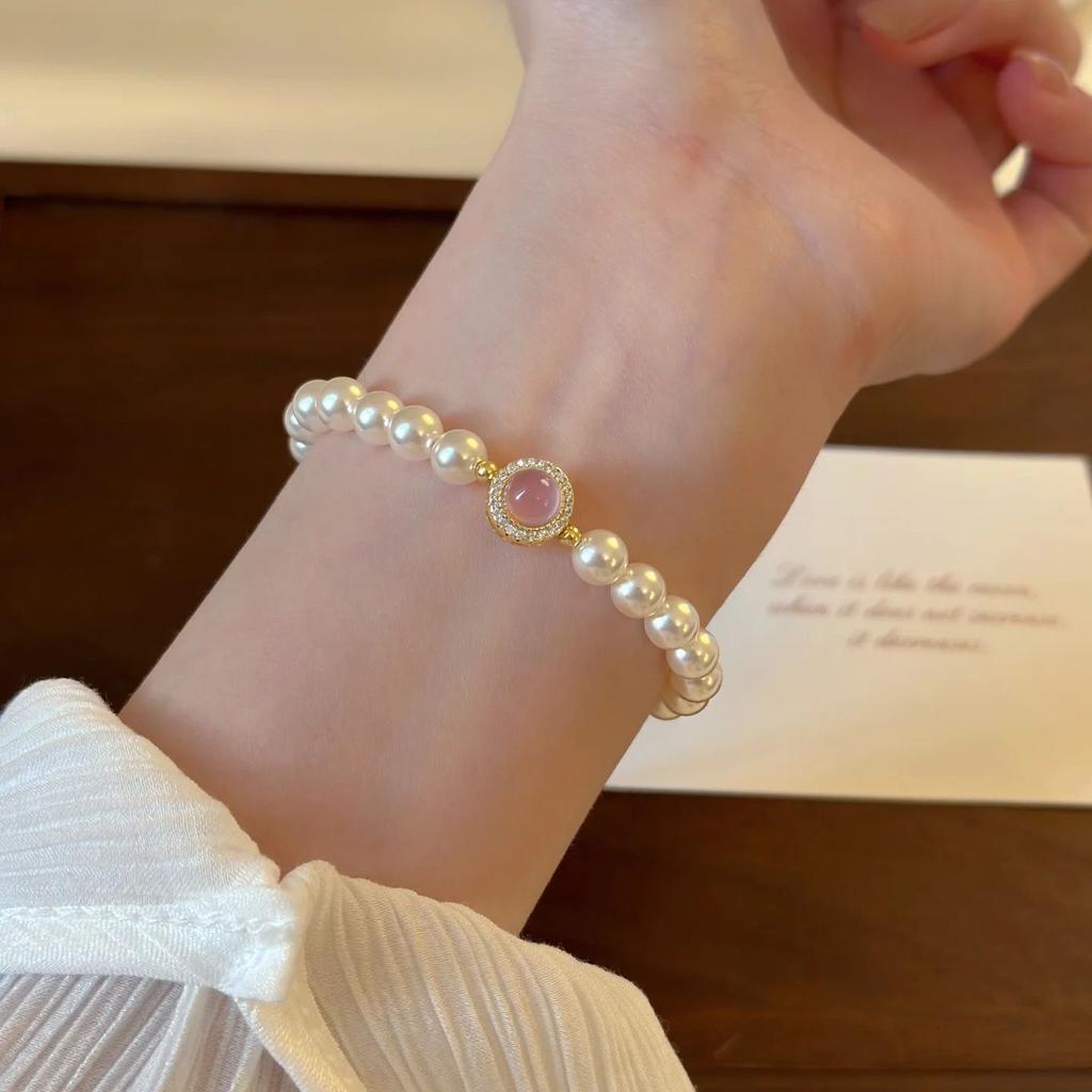 French Style Imitation Pearl Heart Bracelet Elegant Hand Jewelry Gift