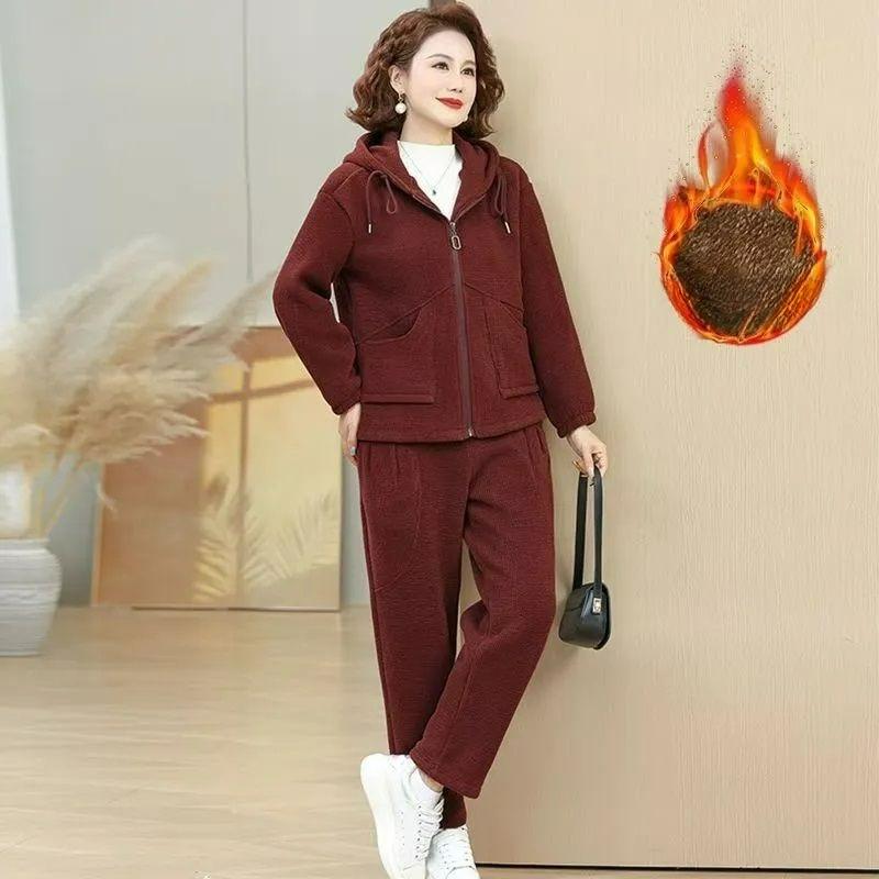 Plus Velvet Warm Sportswear Suit Autumn and Winter Fashion Casual Wear Ladies Suit Two-piece Suit