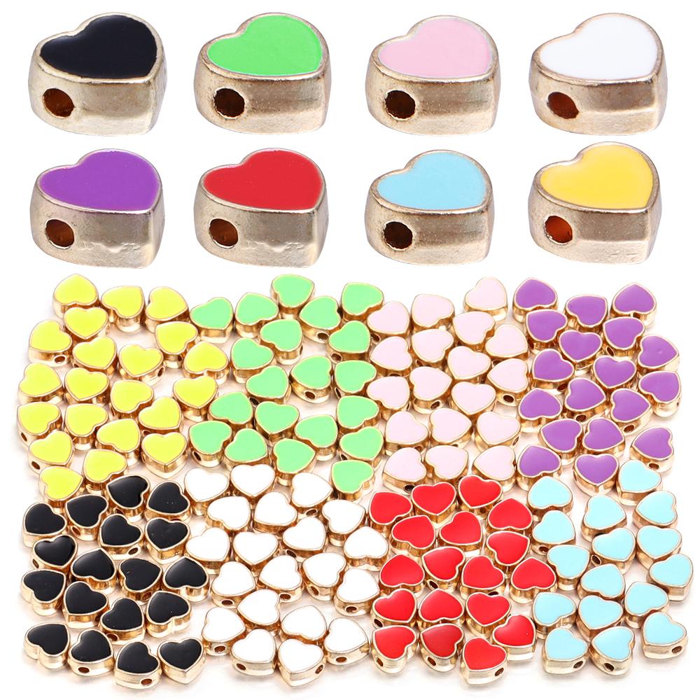 10pcs/lot 8mm Alloy Double Sided Love Heart Beads Multicolor Enamel Loose Spacer Beads For DIY Jewelry Making Necklace Bracelets