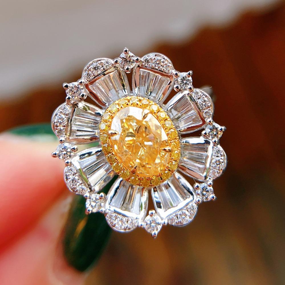 Open Ring Elegant Flower Design with Imitation Asscher Cut Yellow Diamond T Square Yellow Diamond Ring adjustable