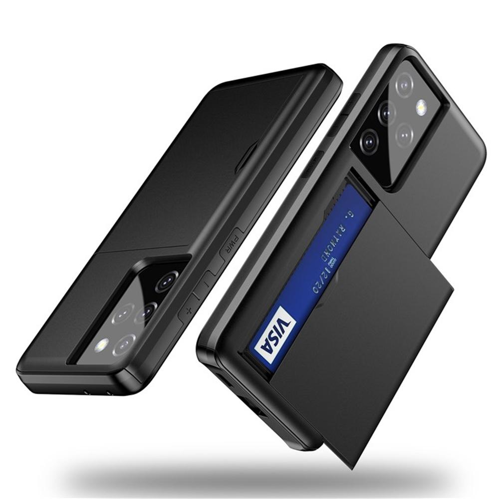 AMORUS For Samsung Galaxy S21 Ultra 5G Case with Sliding Card Holder PC TPU Phone Back Cover