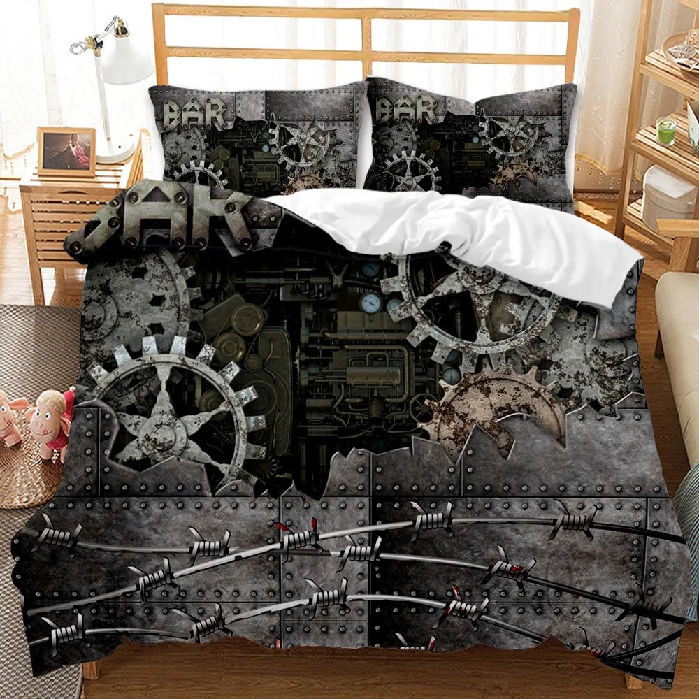 Mechanical Gear Duvet Cover Set Steampunk Style Bedding Set Clocks Polyester Comforter Cover Men Mechanical Device Bedclothes