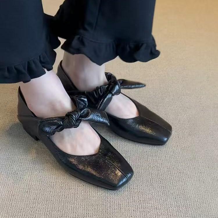 Schafslederversion~ Schleifenwort mit Mary Jane Schuhen Damen Französische weiche Sohle mit Rock eckige Spitze flacher Boden flacher Ausschnitt Einzelner Schuh