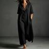 Summer Cotton Linen Dress for Women, Casual Loose Short Sleeve Long Dress, Button Up Lapel V Neck Flowy Maxi Dress