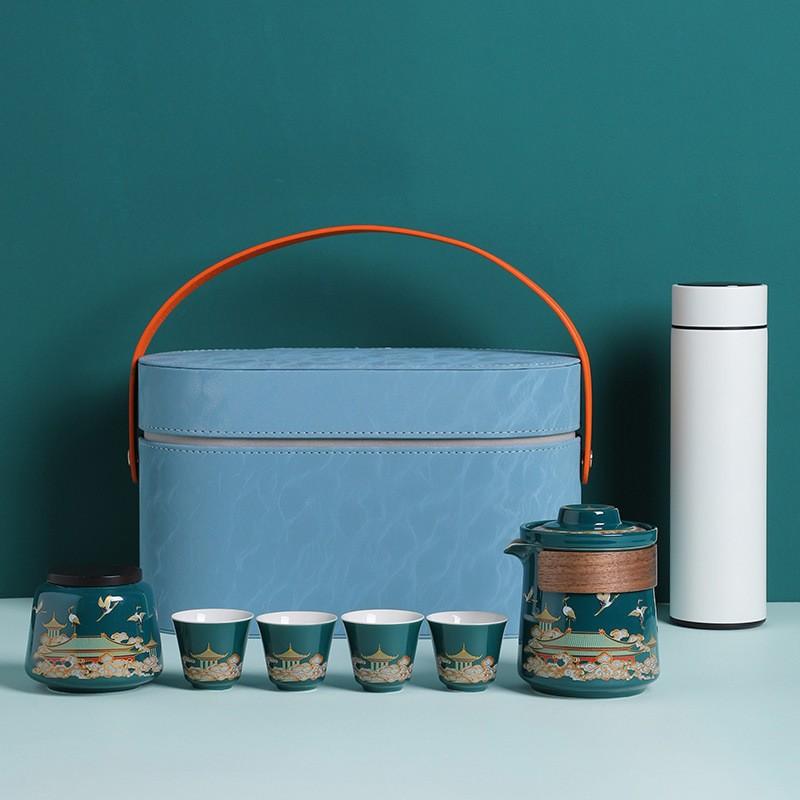 Outdoor travel tea set Kuaike ceramic one pot four cups tea can thermos cup combination business gift