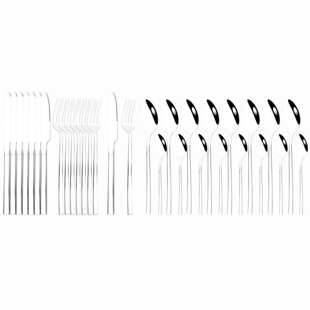 32Pcs Black Gold Cutlery Set Knife Forks Coffee Spoons Dinnerware Set Stainless Steel Tableware Western Kitchen Silverware Set