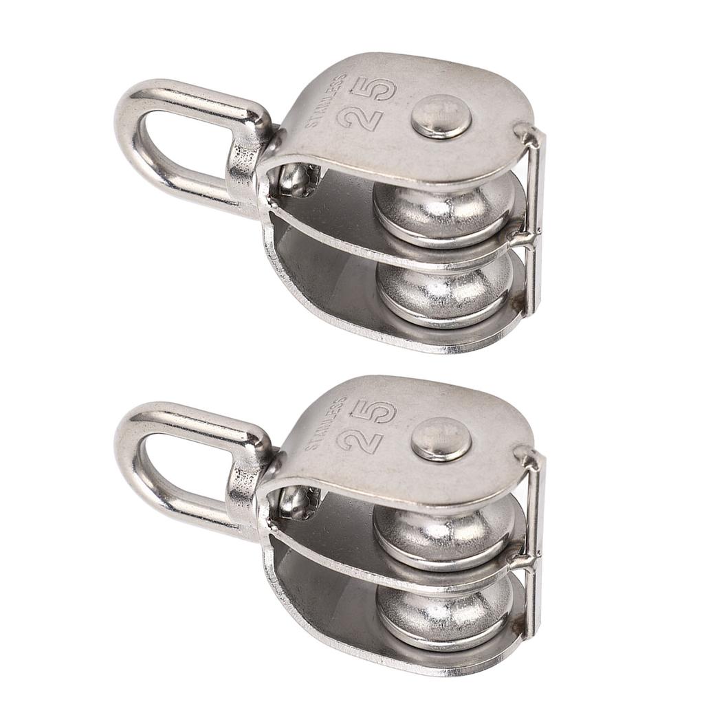 2Pcs Double Pulley Stainless Steel M25 Double Pulley Block 150kg Bearing Swivel Pulley Wheel Roller