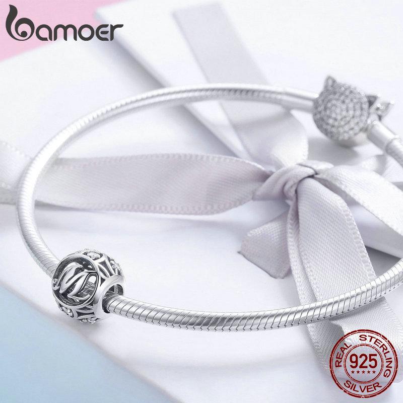 BAMOER 925 Silver Letter Collection A to Z Alphabet Charms Beads fit Charm Bracelet DIY Jewelry Making