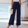 Women's High-Waisted Wide Leg Pants with Pockets - Color Casual Loose Fit Trousers for Daily Wear
