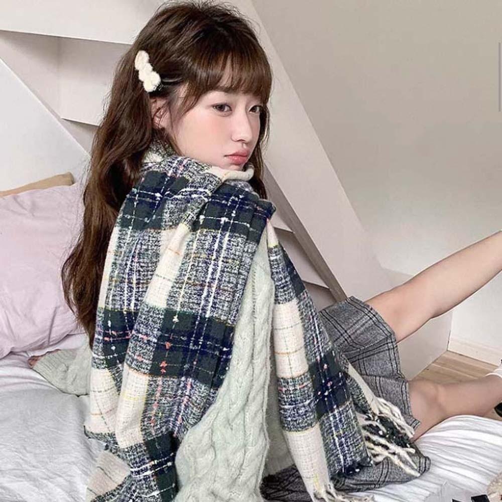 Cold-proof Plaid Knitted Scarf Soft Women Thickened Scarf Shawl Long Tassel Neckscarf  Christmas