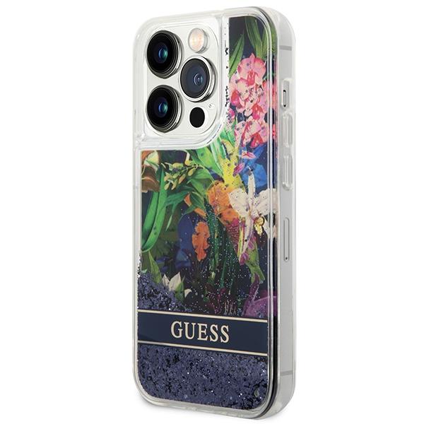 Guess Guhcp14Xlflsb Iphone 14 Pro Max6,7 Niebieski/Blue Hardcase Flower Liquid Glitter