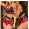 Red Lace Floral See-Through Lingerie Costume for Christmas Nightclub Performance