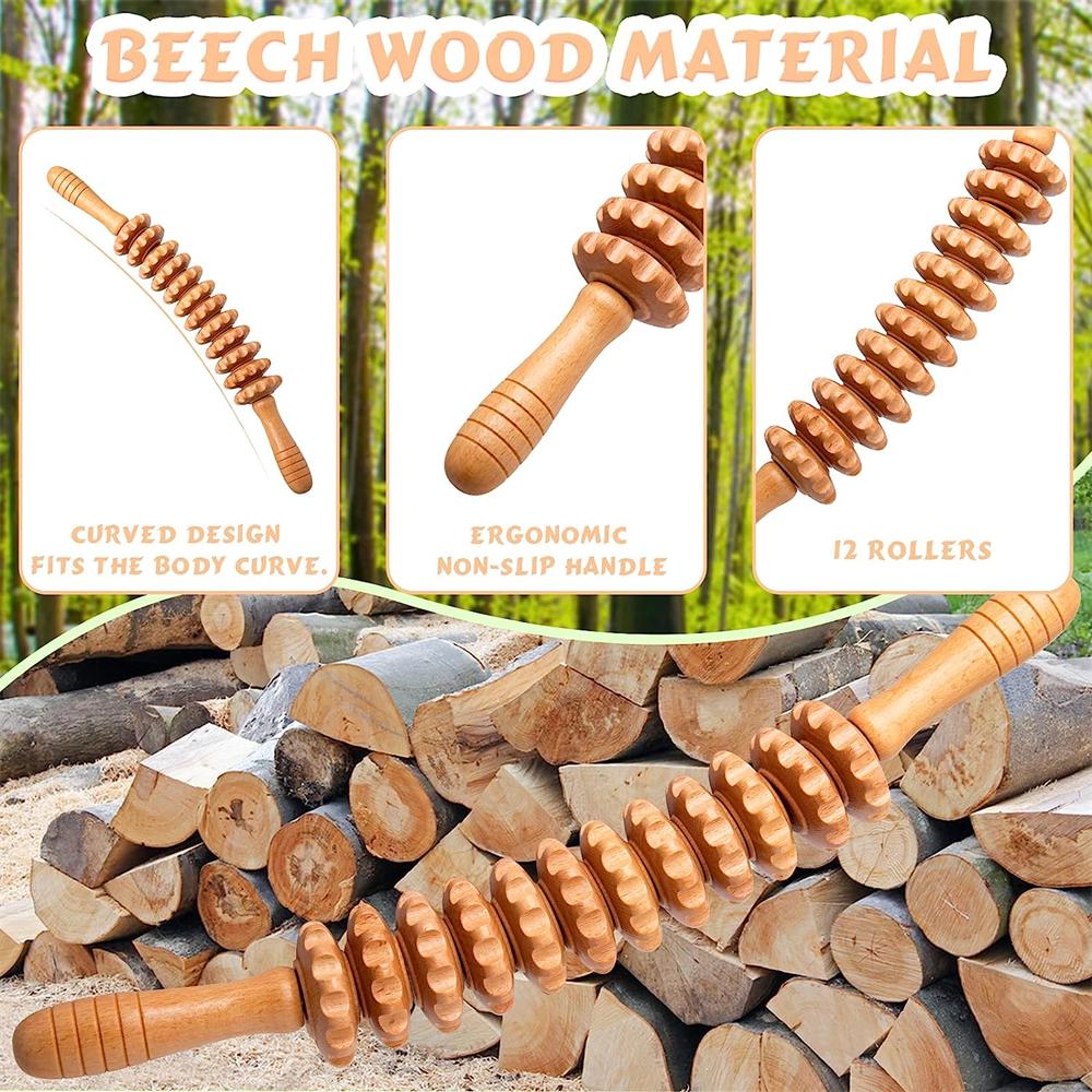 Natürlicher Holz-Massage-Roller für Taille, Oberschenkel, Cellulite-Reduzierung, Muskelverspannungs-Linderung, Körpermassagegerät