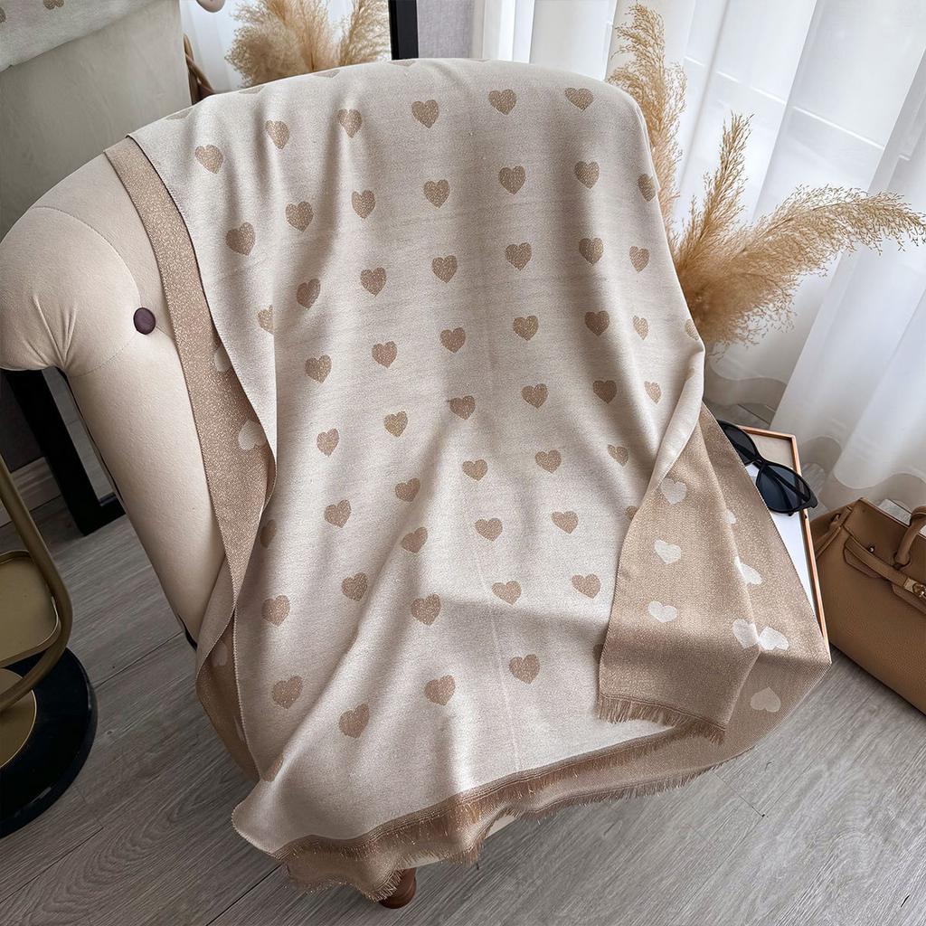 Autumn Winter Retro Imitaion Cashmere Shawl Fashion Woman Versatile Heart Double-sided Color Matching Pashmina Thick Warm Scarf