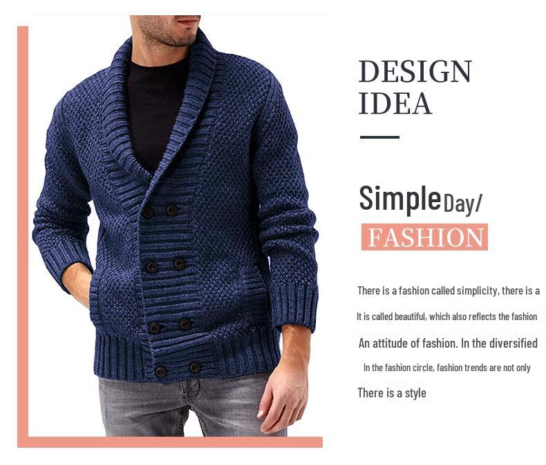 Men's Long Sleeve Solid Color Knitwear - Autumn/Winter Fashion, Comfortable Lapel Design.