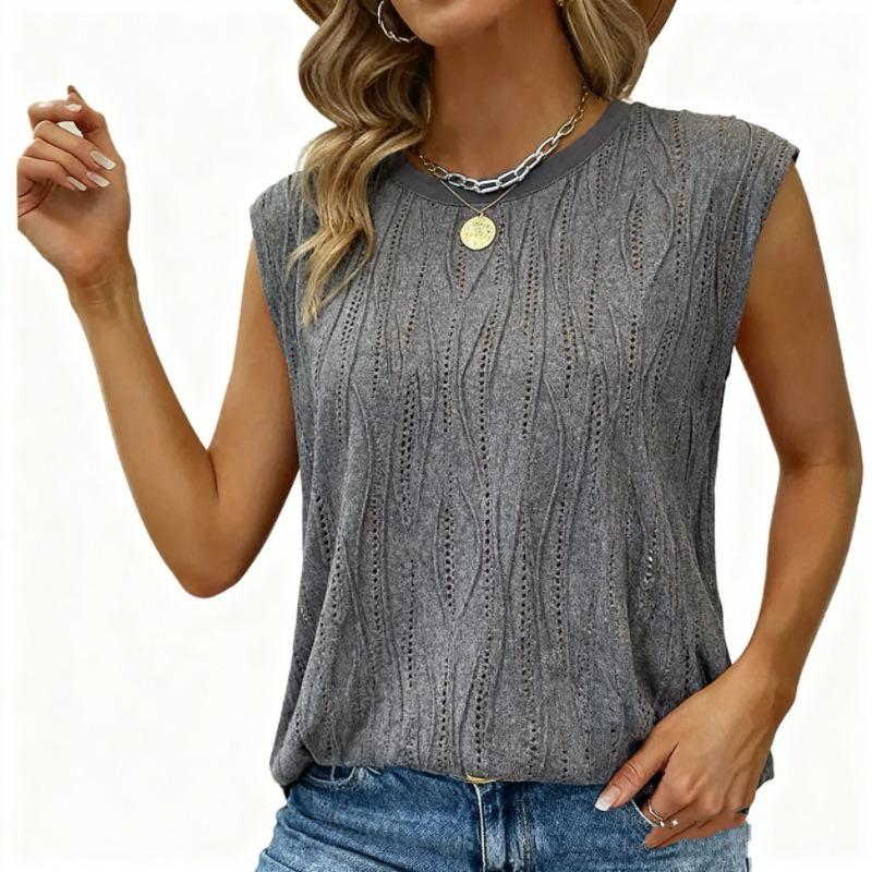 Women S Loose Sleeveless Hollow Out T Shirt European American Style