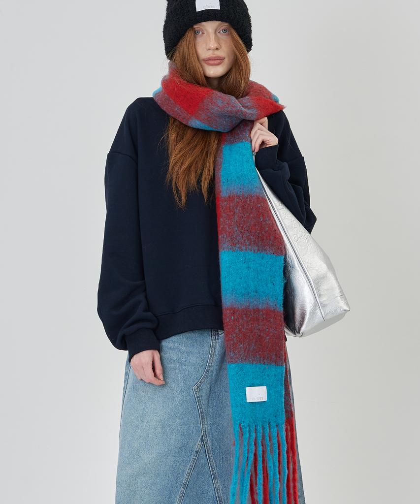 THE-ABON Retro Check Long Scarf Green