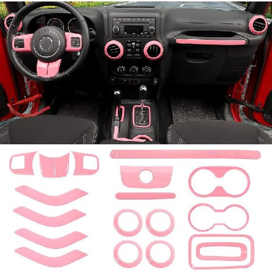 18PCS Full Set Interior Trim Kit For Jeep Wrangler JK JKU 2011-2018 4 Door,Center Console Door Handle Side Outlet Cup Holder Gear Cover Trim (Purple)