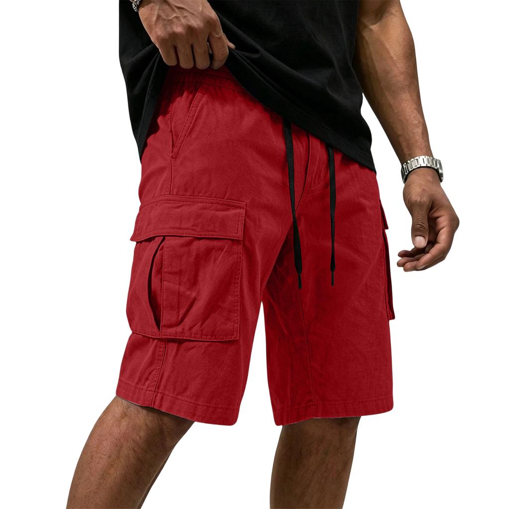 Mens Cargo Shorts Multi Pocket Drawstring Waist Relaxed Fit Workwear Style Casual Cotton Short Pants for Outdoor Activities