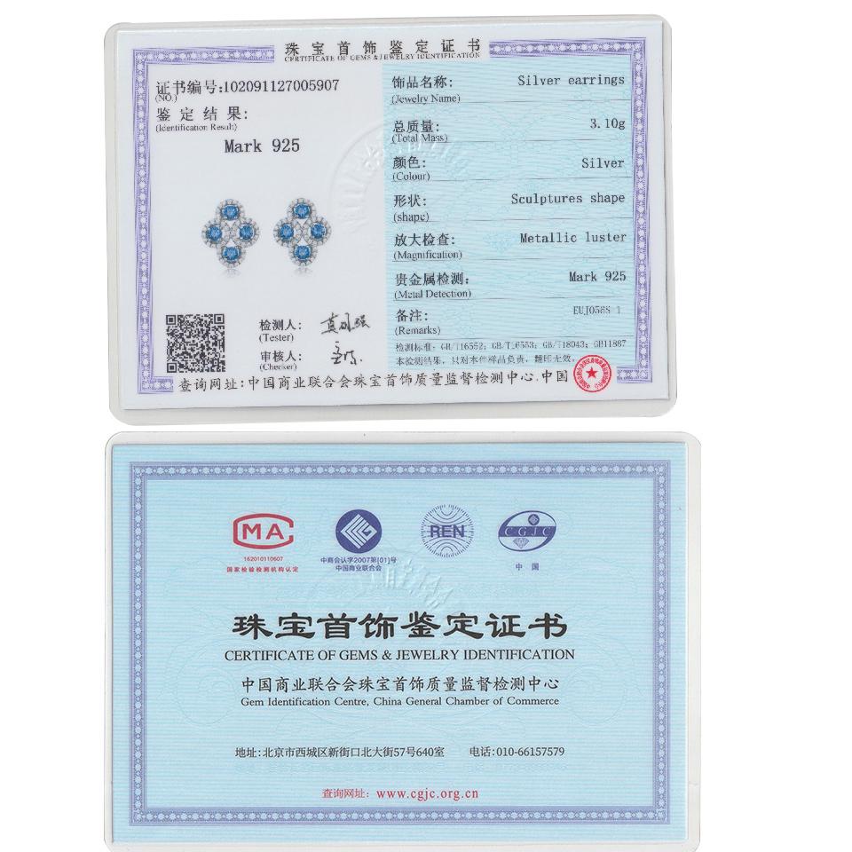 Blaue modische Damen-Ohrringe mit Zirkonia in 925er Silber, rund, Ohrstecker aus 925er Sterlingsilber, 2 Paar