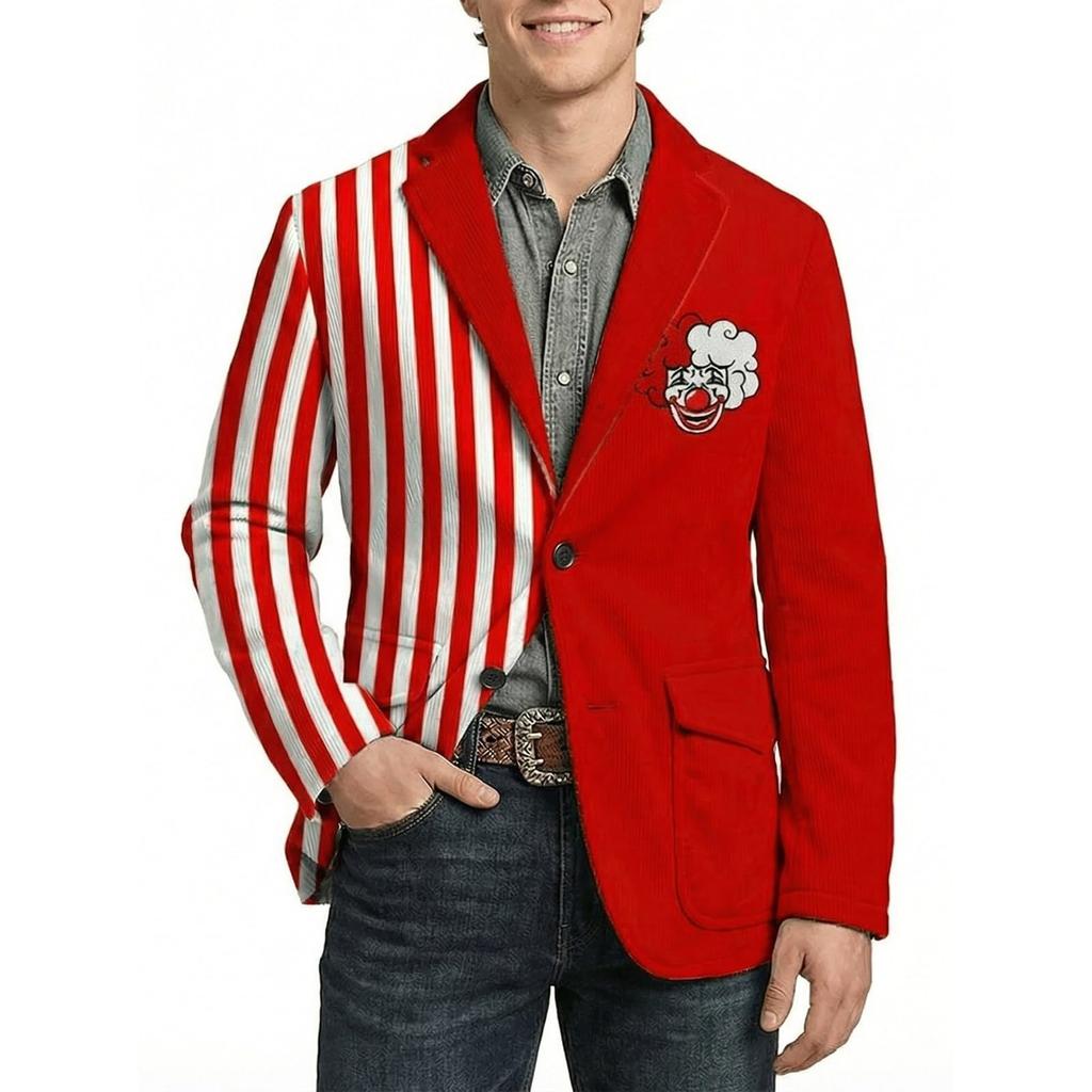 Men's Casual Trend Digital Print Corduroy Cardigan Suit Jacket