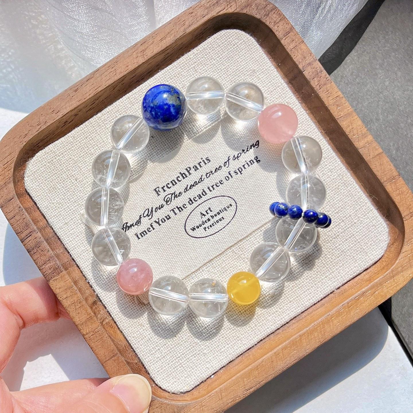 12Mm High Quality Retro Natural White Crystal Lapis Lazuli Beeswax Design Bracelet Bracelet